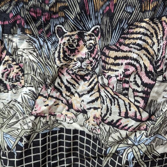 Vtg 1960s Smart Time Ivory Black Windowpane Tiger Print Zip Up House Dress S - Picture 4 of 7